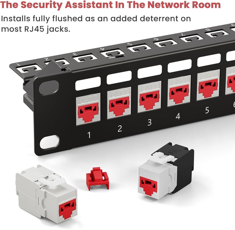 NataLink 100 Pcs RJ45 Port Lock with 10 Key, Locking RJ45 Port/Dust Blocker, RJ45 Dust Cover Cap Female Port Plugs Protector, Compatible RJ45 Port Devices, Red - Image 4
